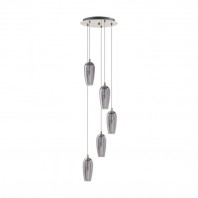 Eglo-Farsala Led Pendant H1500mm x D350mm 5 LightsPendant-Satin Nickel/Smokee Glass 